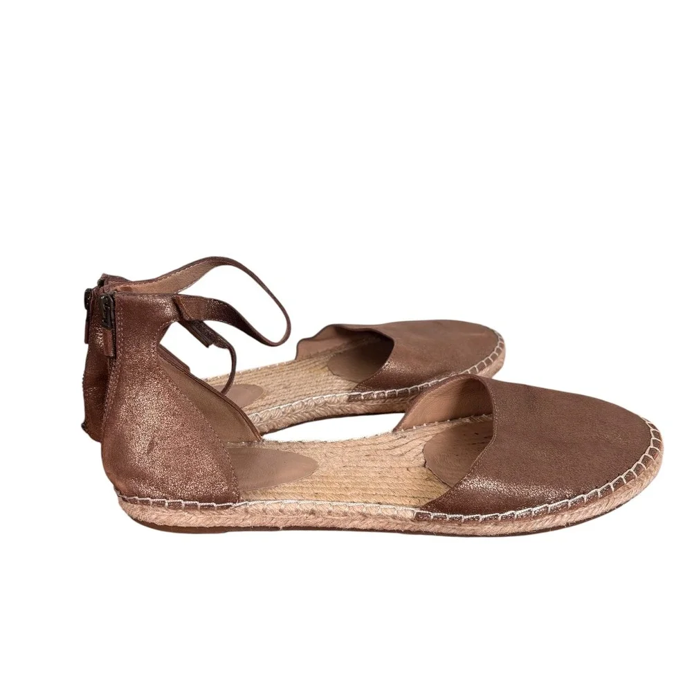 Eileen Fisher Womens Metallic Bronze Leather Ankle Strap Espadrille Sandals 11